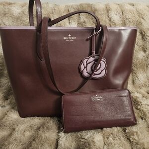 Kate Spade Rich Burgundy Tote and Wallet Set